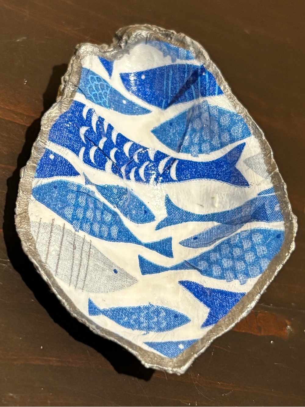 Handmade fish decoupage catch all shell